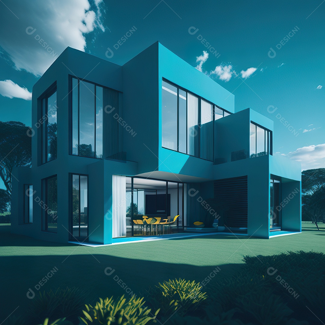 Casa ciano com design moderno e minimalista