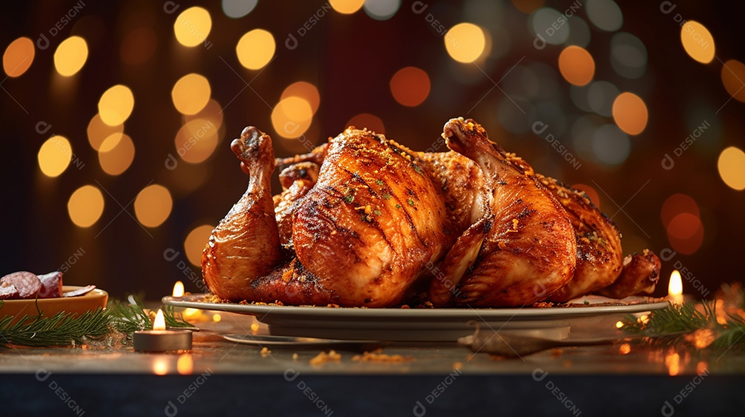 Frango suculento grelhado na churrasqueira