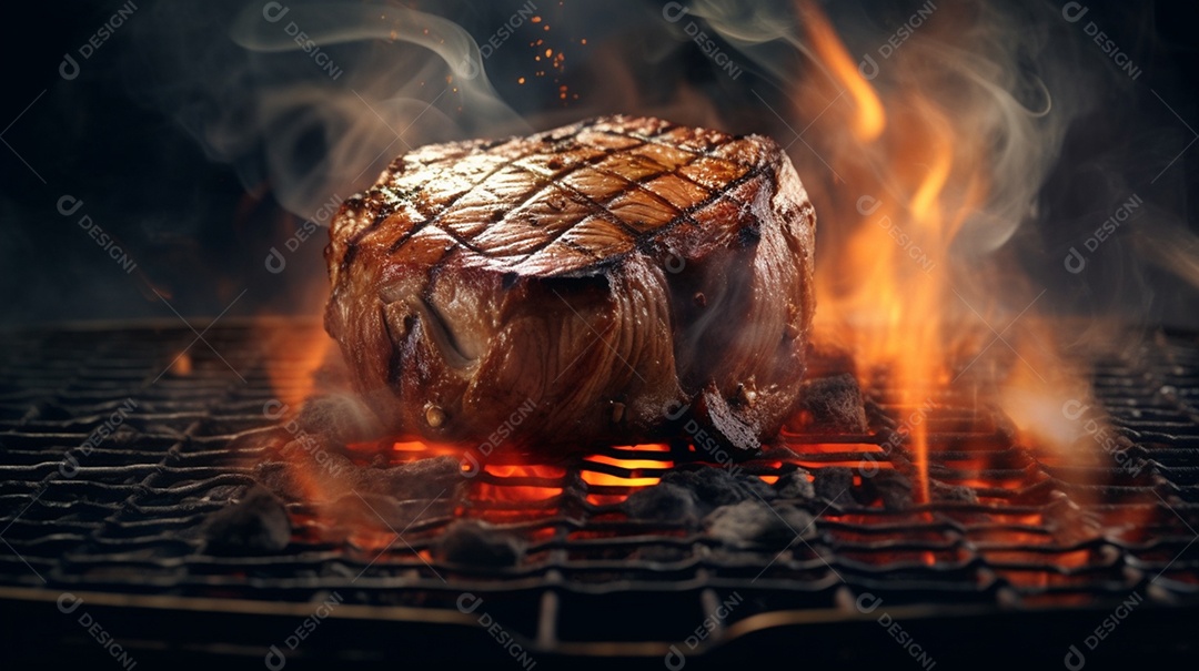 Bife sendo grelhada na churrasqueira