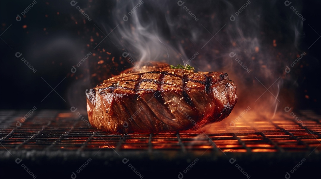 Bife sendo grelhada na churrasqueira