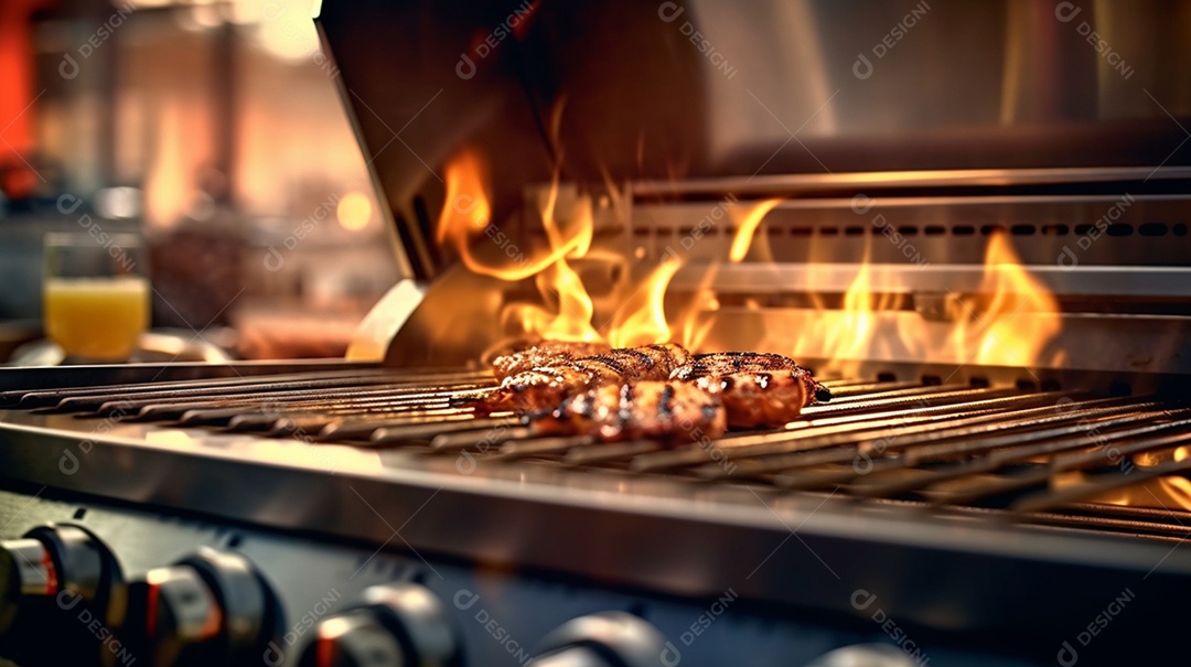 Bacon sendo grelhado na churrasqueira