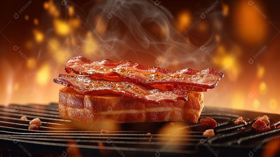 Bacon sendo grelhado na churrasqueira
