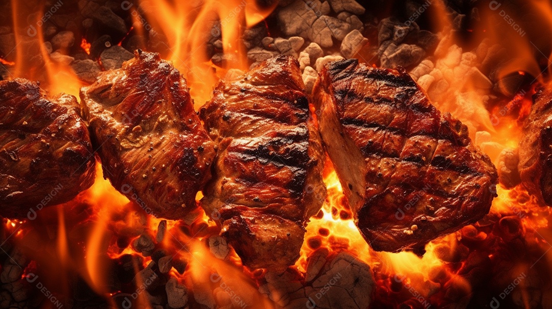 Bife sendo grelhada na churrasqueira