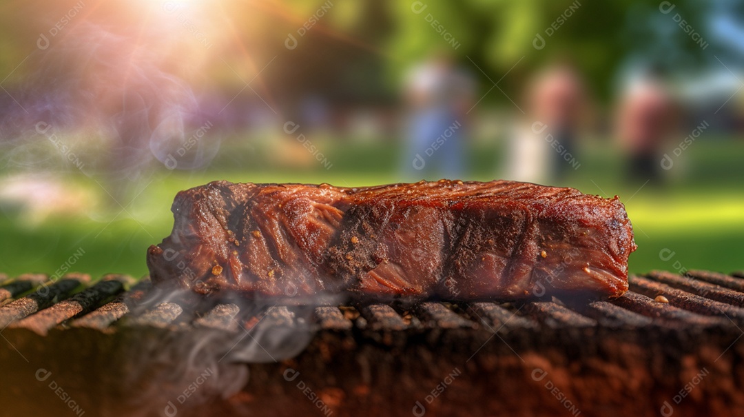 Bife sendo grelhada na churrasqueira