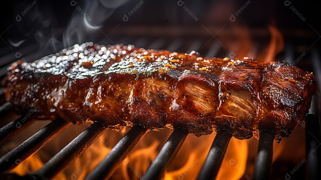 Bife sendo grelhada na churrasqueira