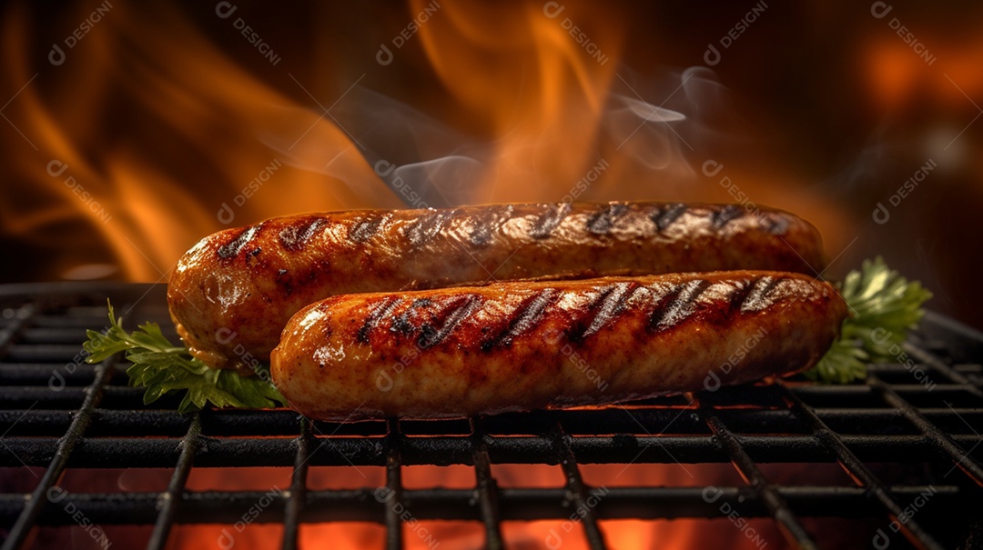 Linguiça sendo grelhada na churrasqueira