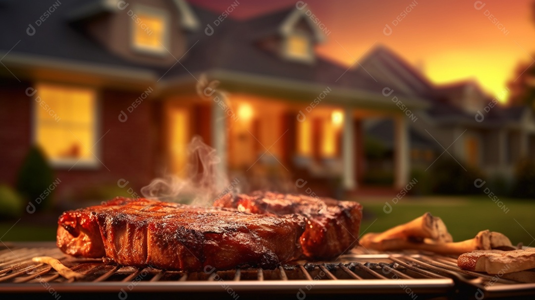 Bife sendo grelhada na churrasqueira