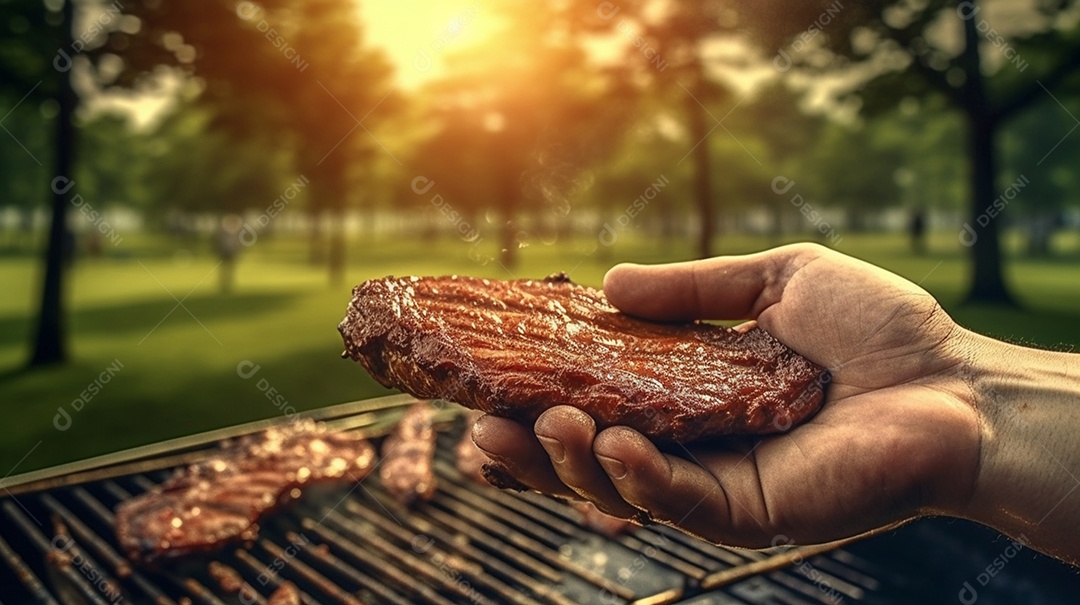 Bifes suculento grelhado na churrasqueira
