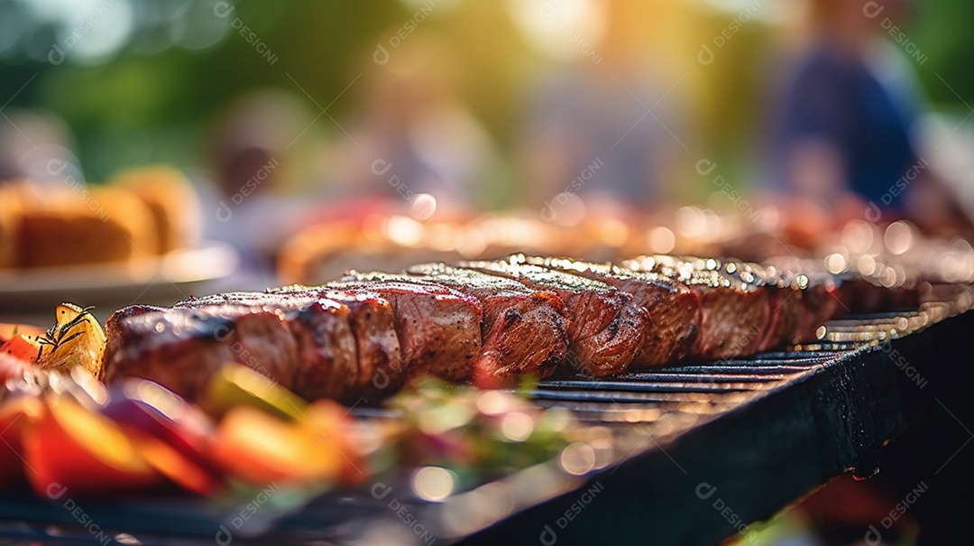 Bife sendo grelhada na churrasqueira