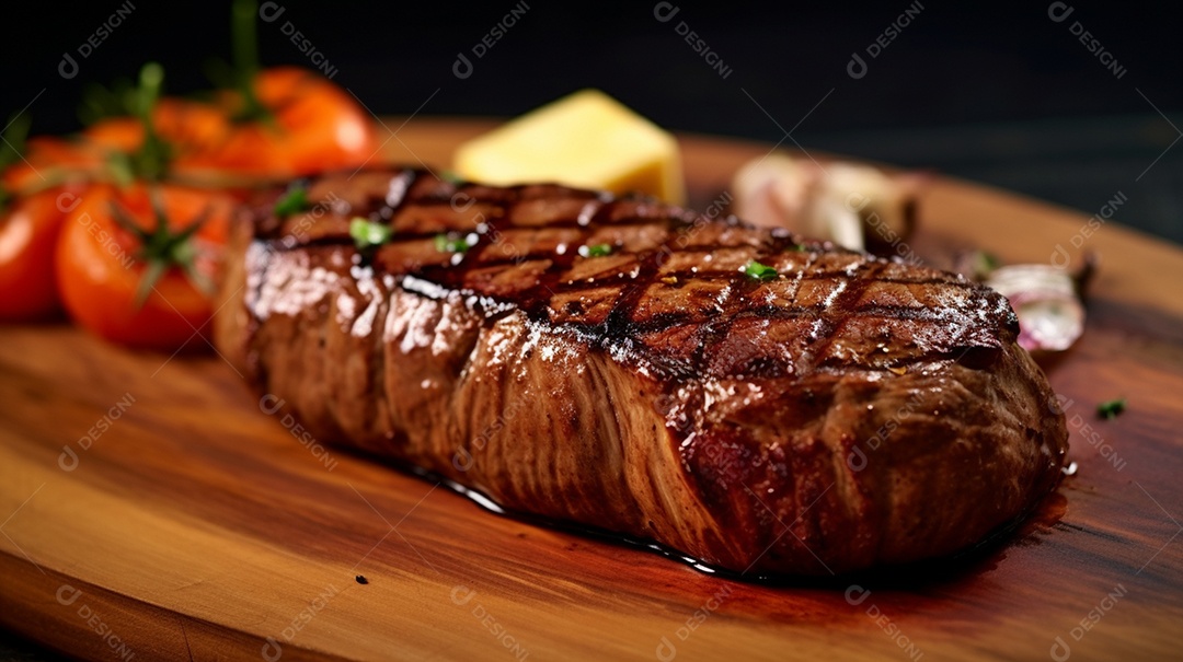 Bife suculento grelhado na churrasqueira