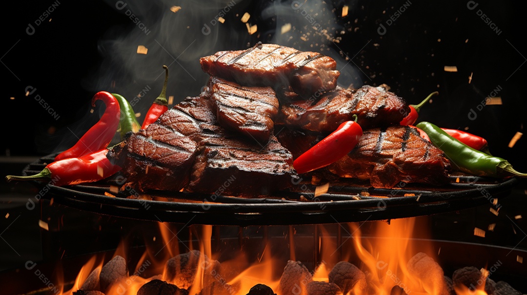 Bifes suculento grelhado na churrasqueira