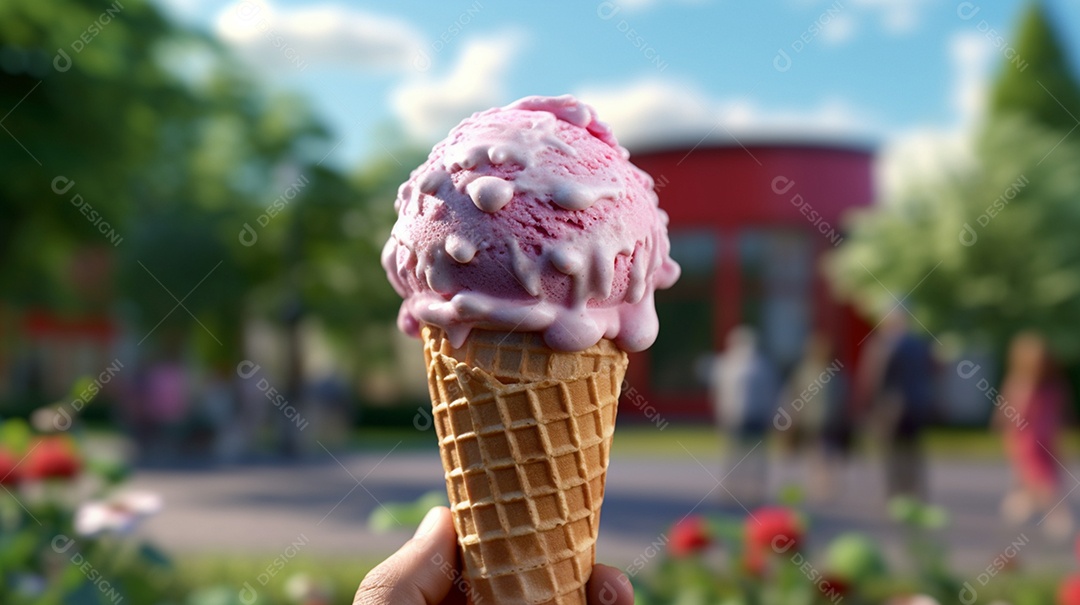 Deliciosa casquinha de sorvete de morango