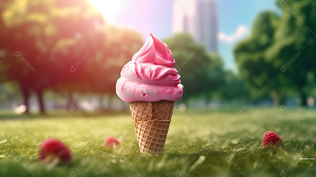 Deliciosa casquinha de sorvete de morango