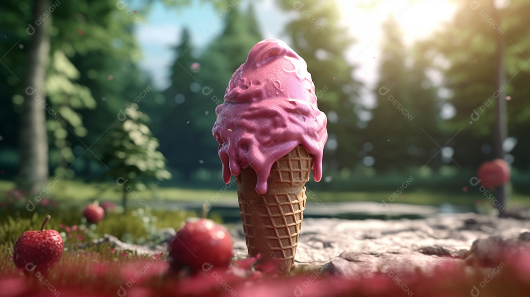 Deliciosa casquinha de sorvete de morango