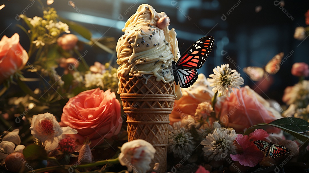 Deliciosa casquinha de chocolate com fundo de flores