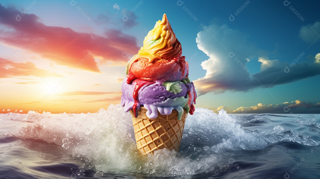 Deliciosa casquinha de sorvete sobre água