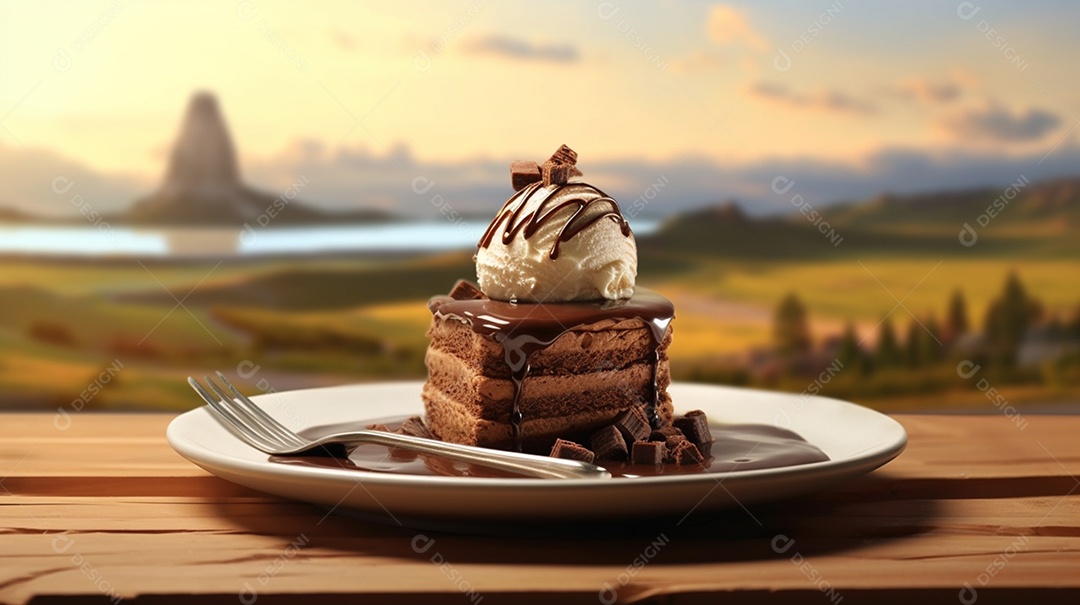 Deliciosa sobremesa de sorvete com calda