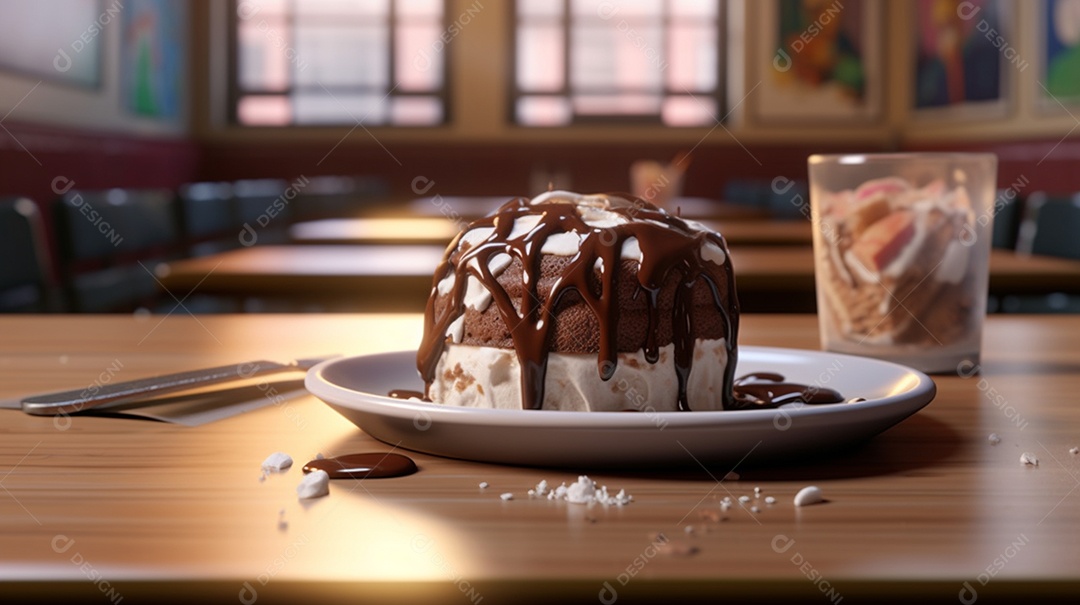 Deliciosa sobremesa com sorvete de chocolate