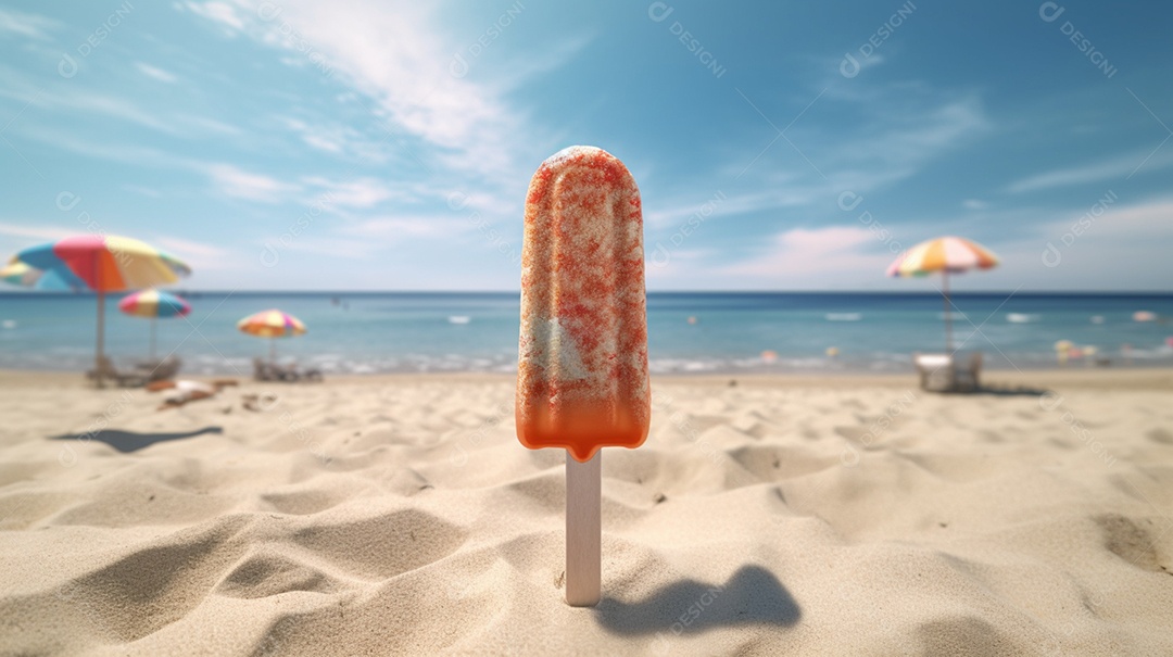 Delicioso picolé na areia da praia