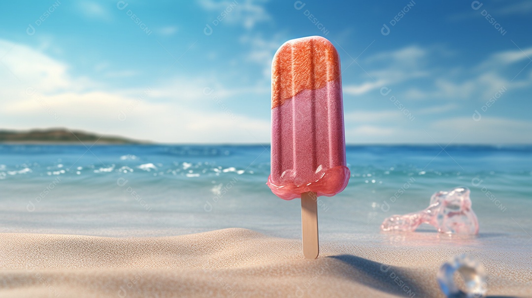 Delicioso picolé na areia da praia