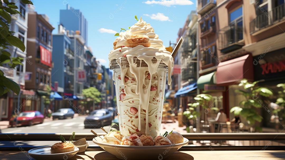 Deliciosa taça de sorvete com calda