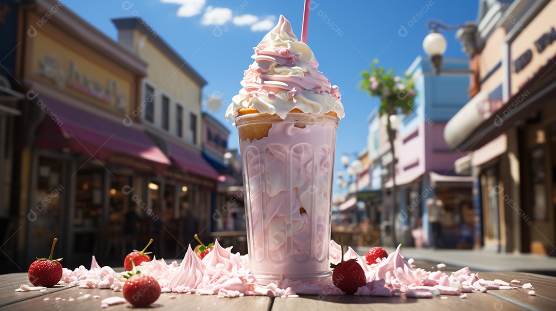 Deliciosa taça de sorvete com calda