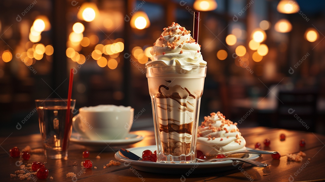 Deliciosa taça de sorvete com calda