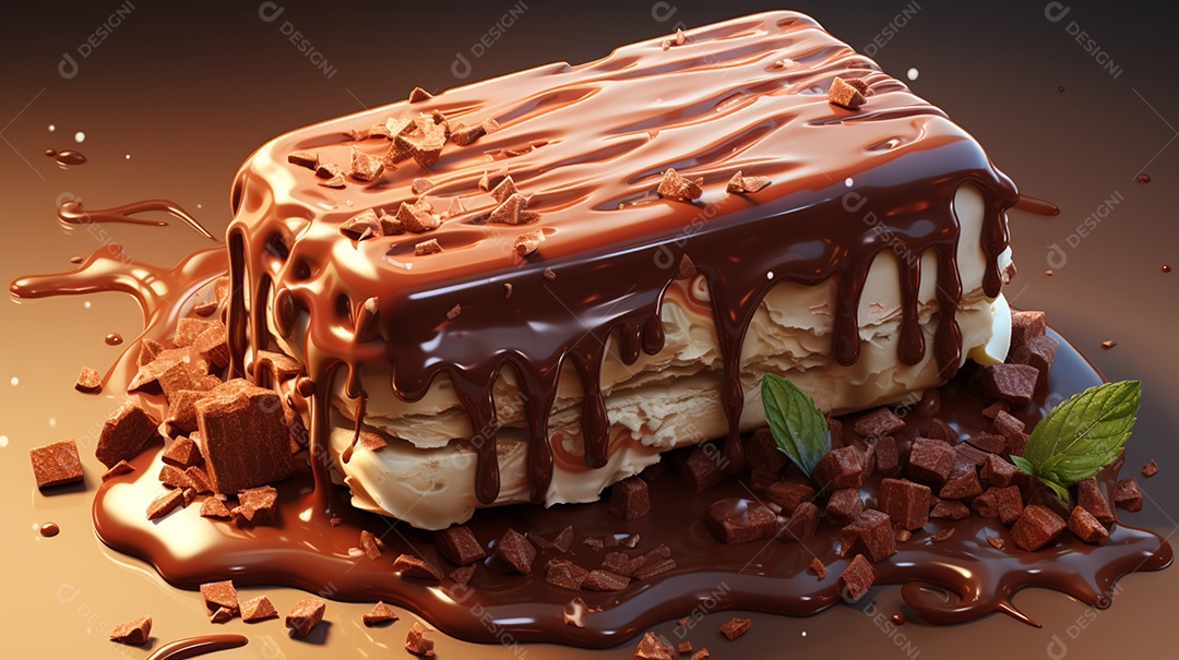 Deliciosa sobremesa de sorvete com calda de chocolate