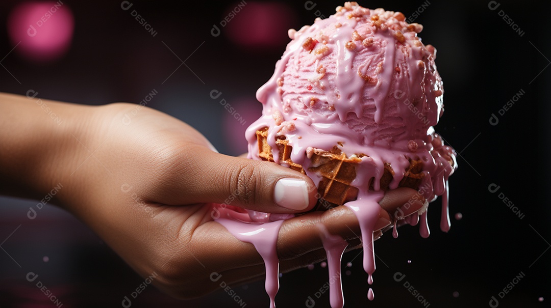 Deliciosa casquinha de sorvete de morango