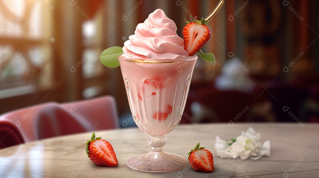 Taça com delicioso sorvete de morango