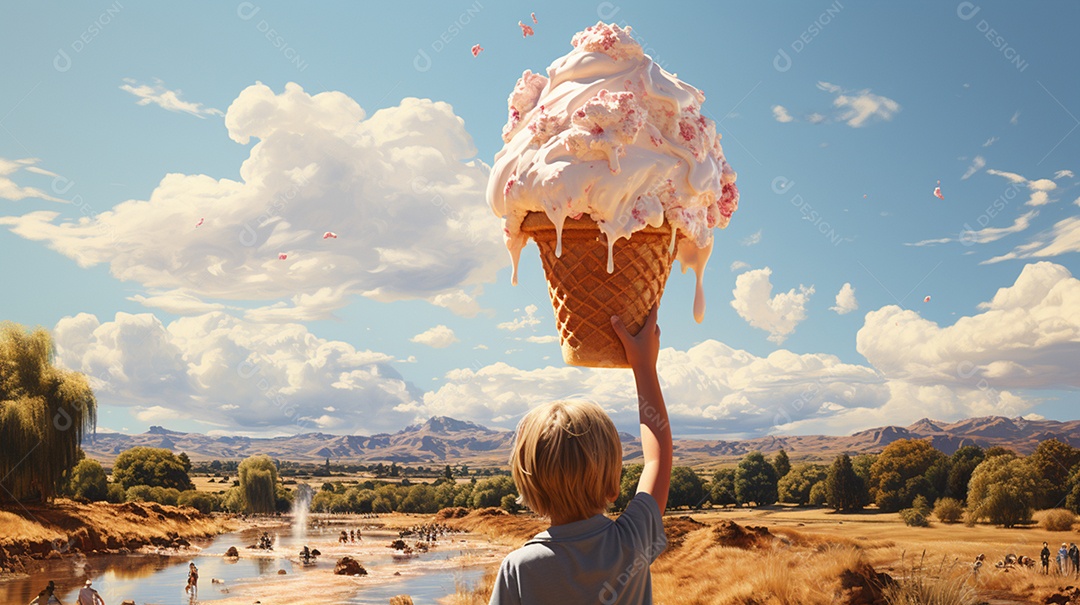 Criança segurando deliciosa casquinha de sorvete