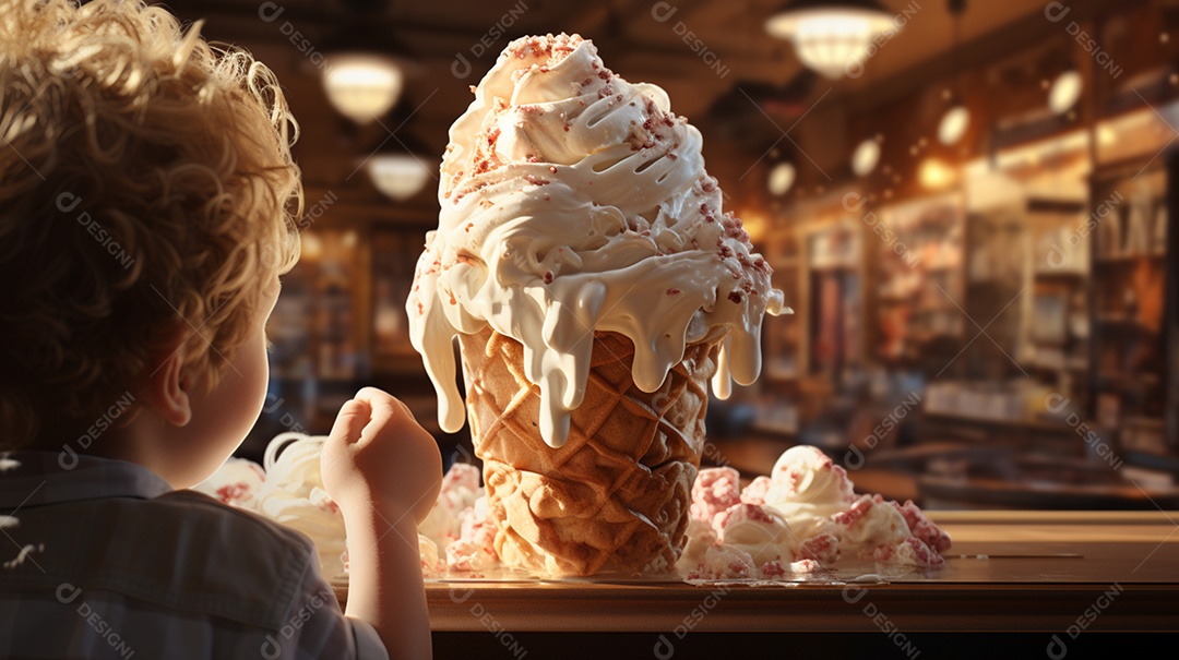 Criança tomando deliciosa casquinha de sorvete