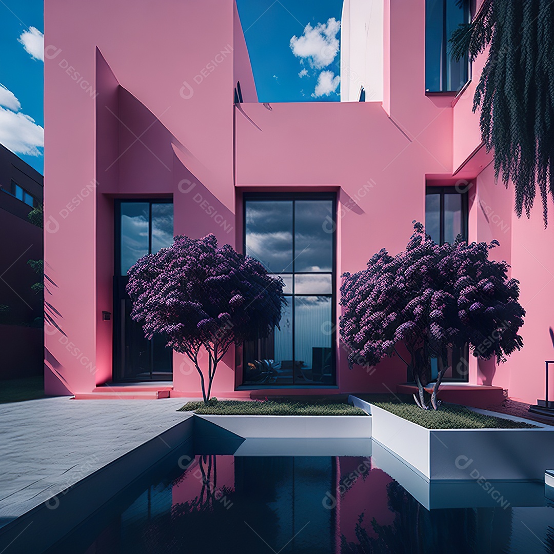 Casa rosa com design moderno e minimalista
