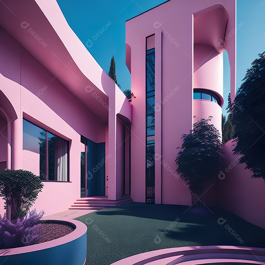 Casa rosa com design moderno e minimalista