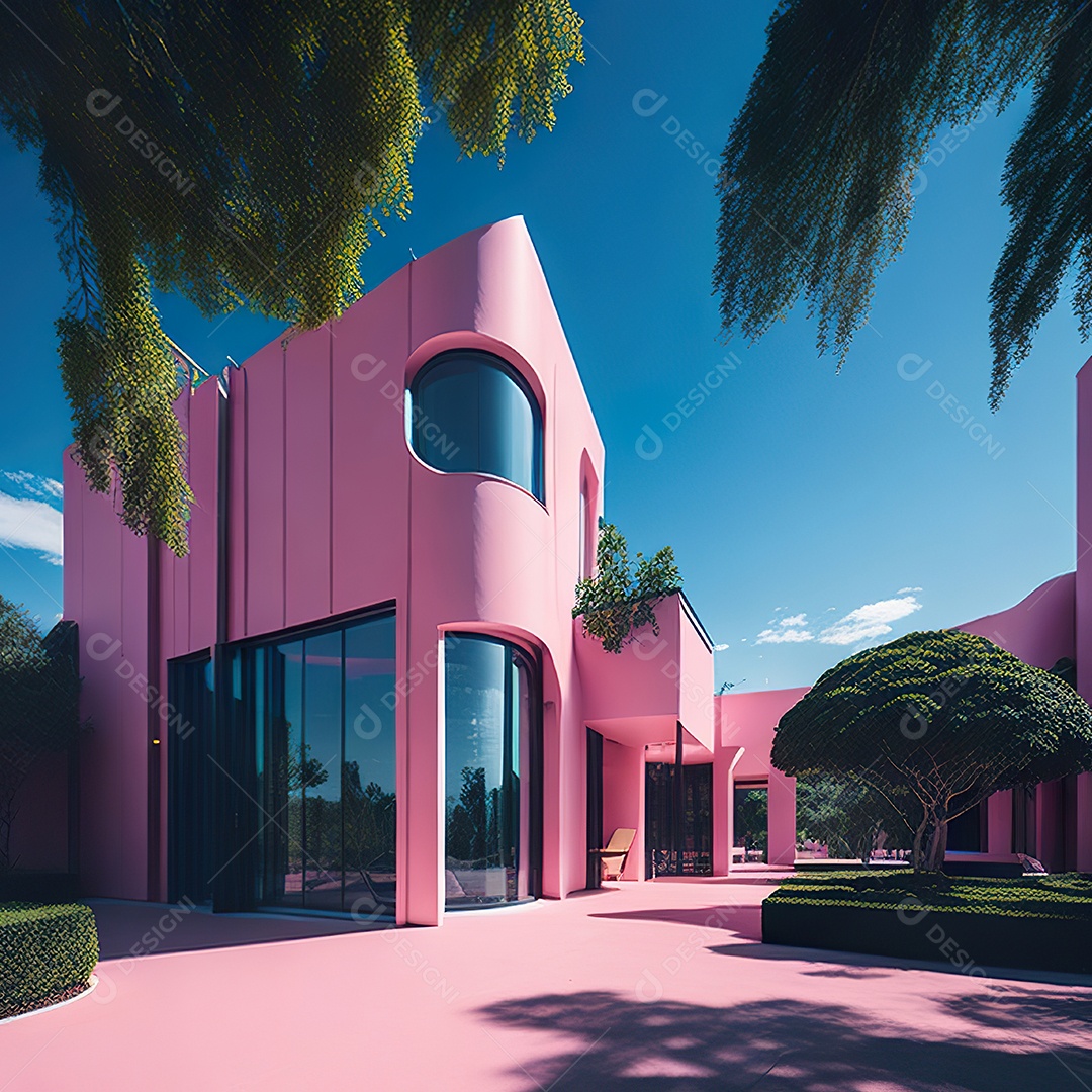 Casa rosa com design moderno e minimalista