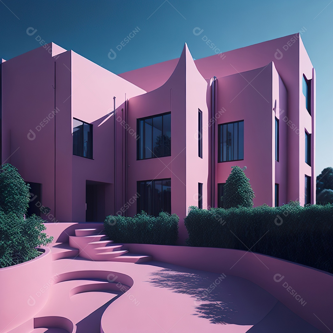 Casa rosa com design moderno e minimalista