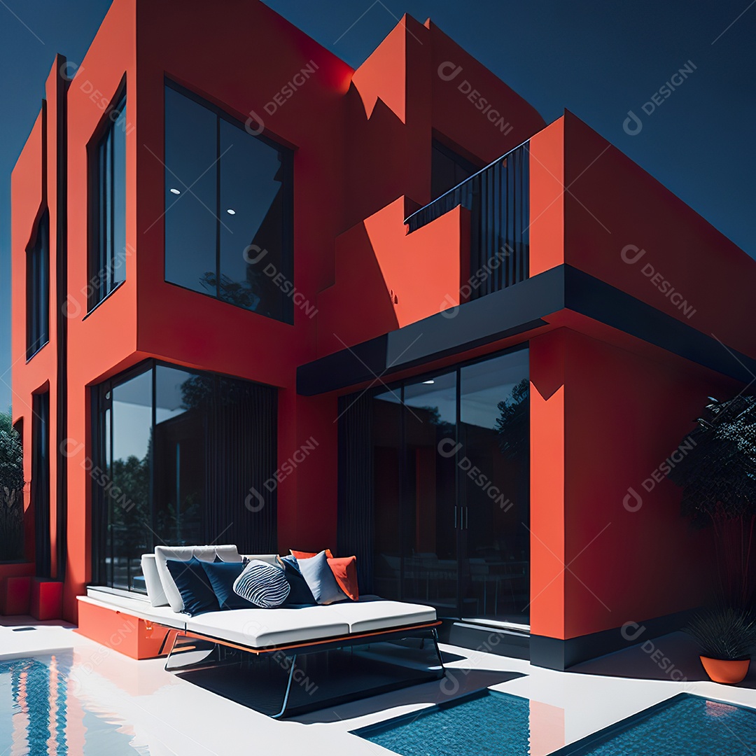 Casa vermelha com design moderno e minimalista