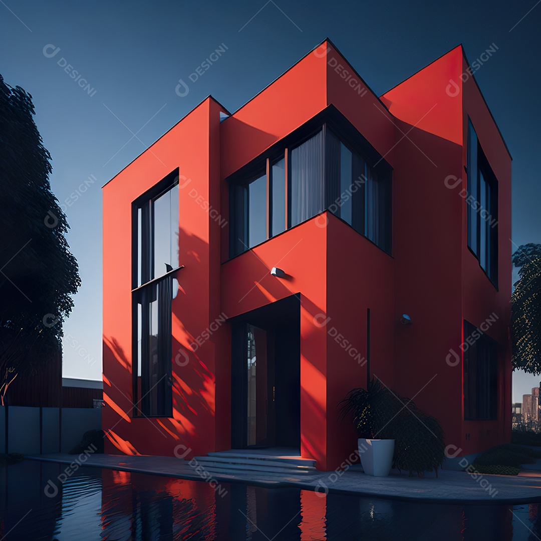 Casa vermelha com design moderno e minimalista