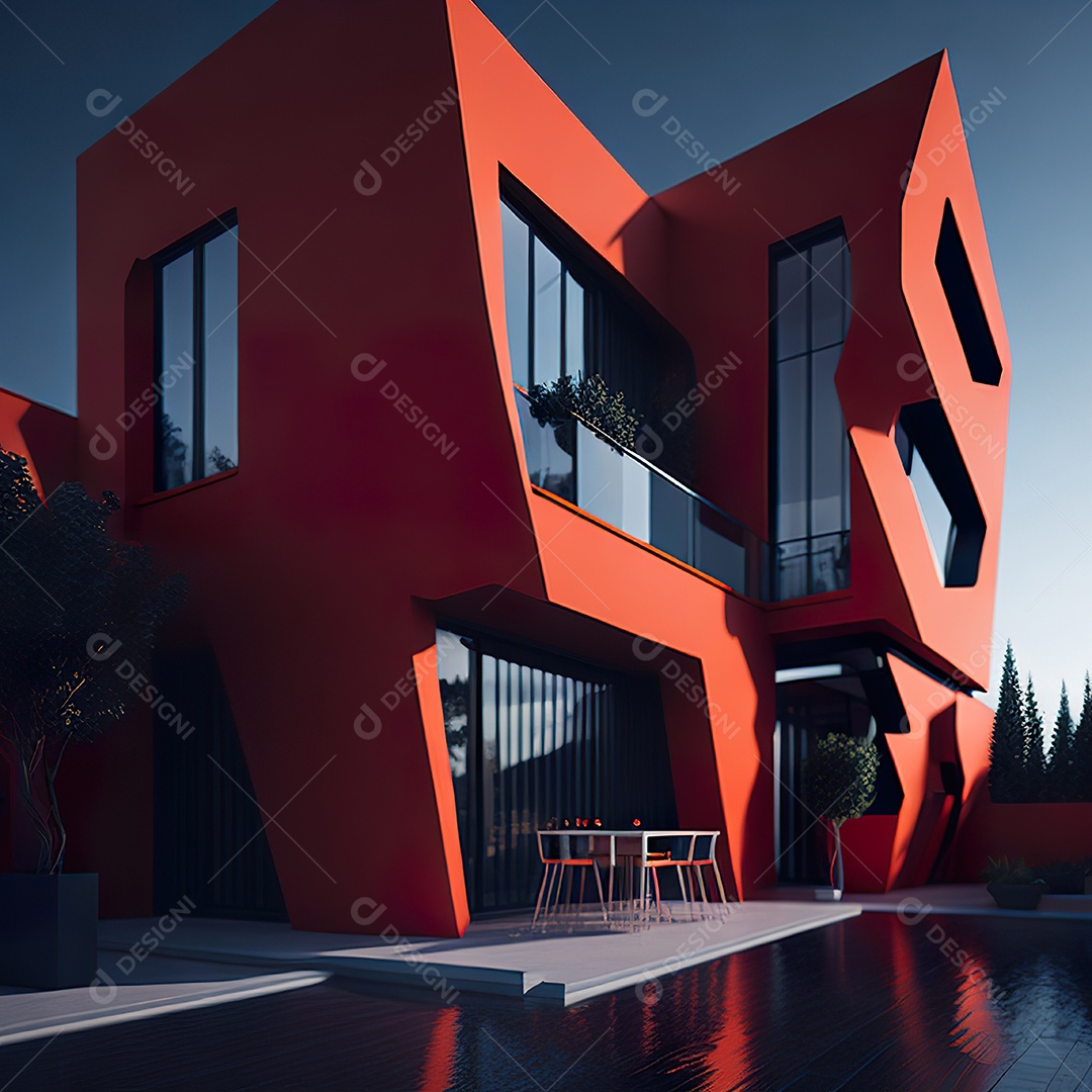 Casa vermelha com design moderno e minimalista