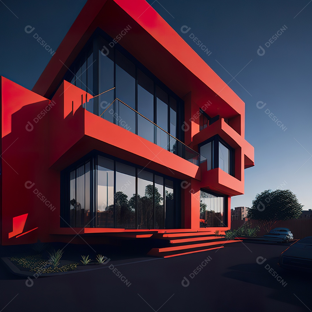 Casa vermelha com design moderno e minimalista