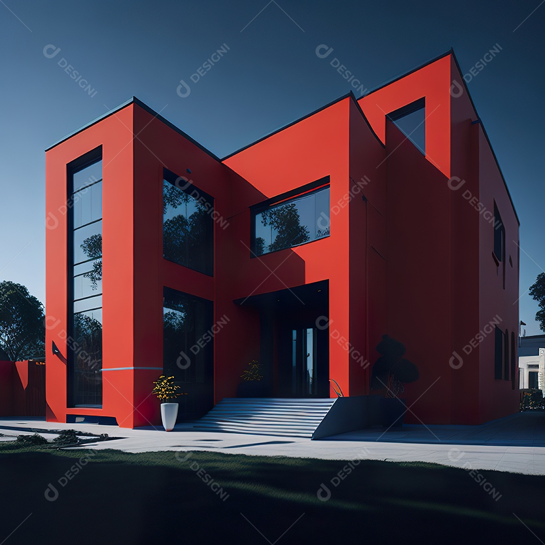 Casa vermelha com design moderno e minimalista