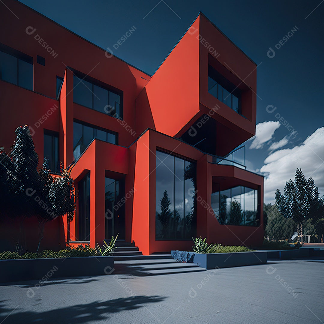 Casa vermelha com design moderno e minimalista