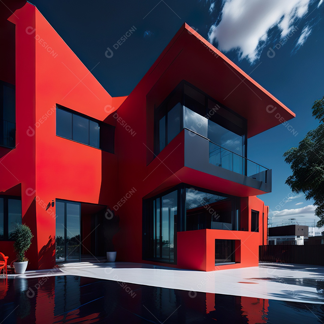 Casa vermelha com design moderno e minimalista