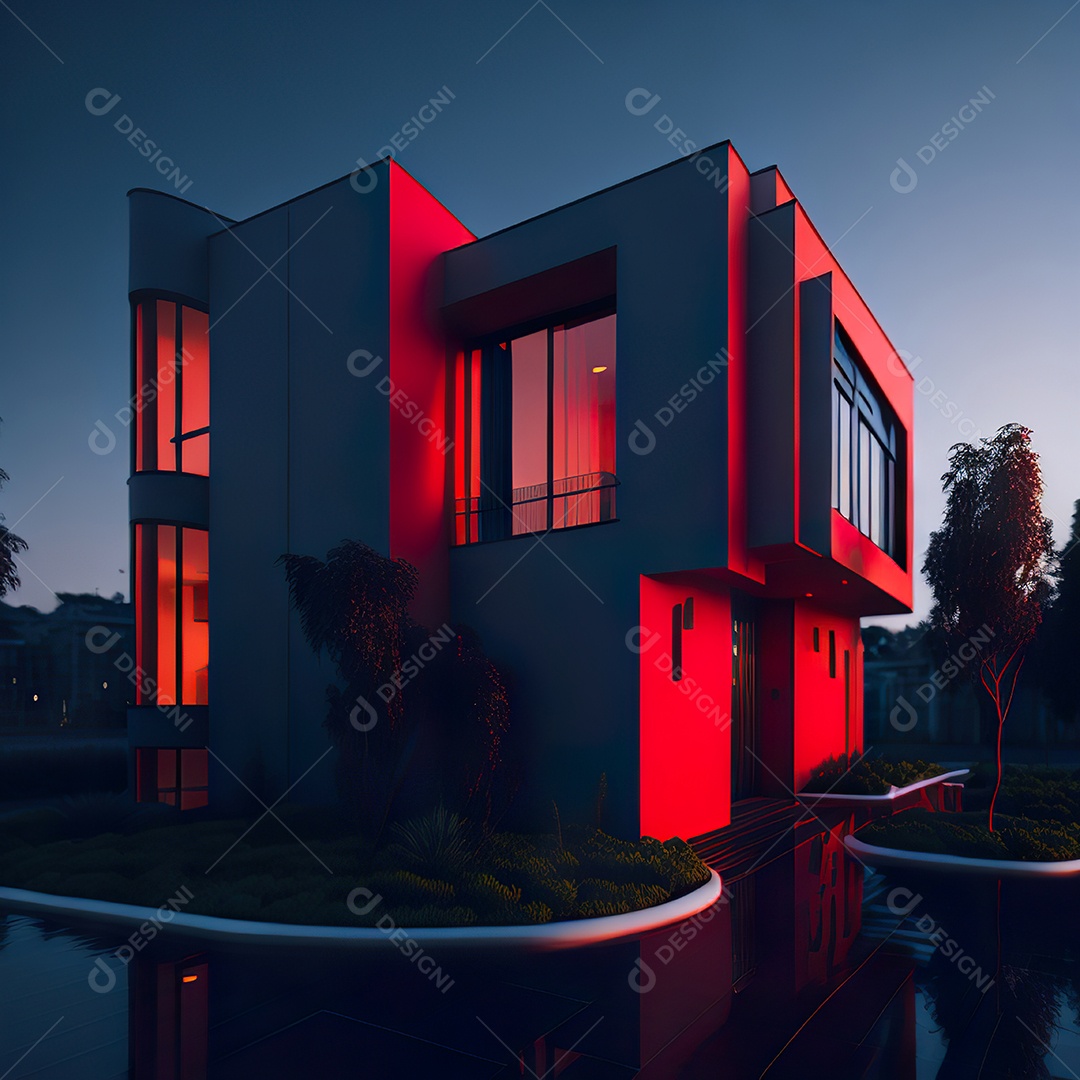 Casa vermelha com design moderno e minimalista