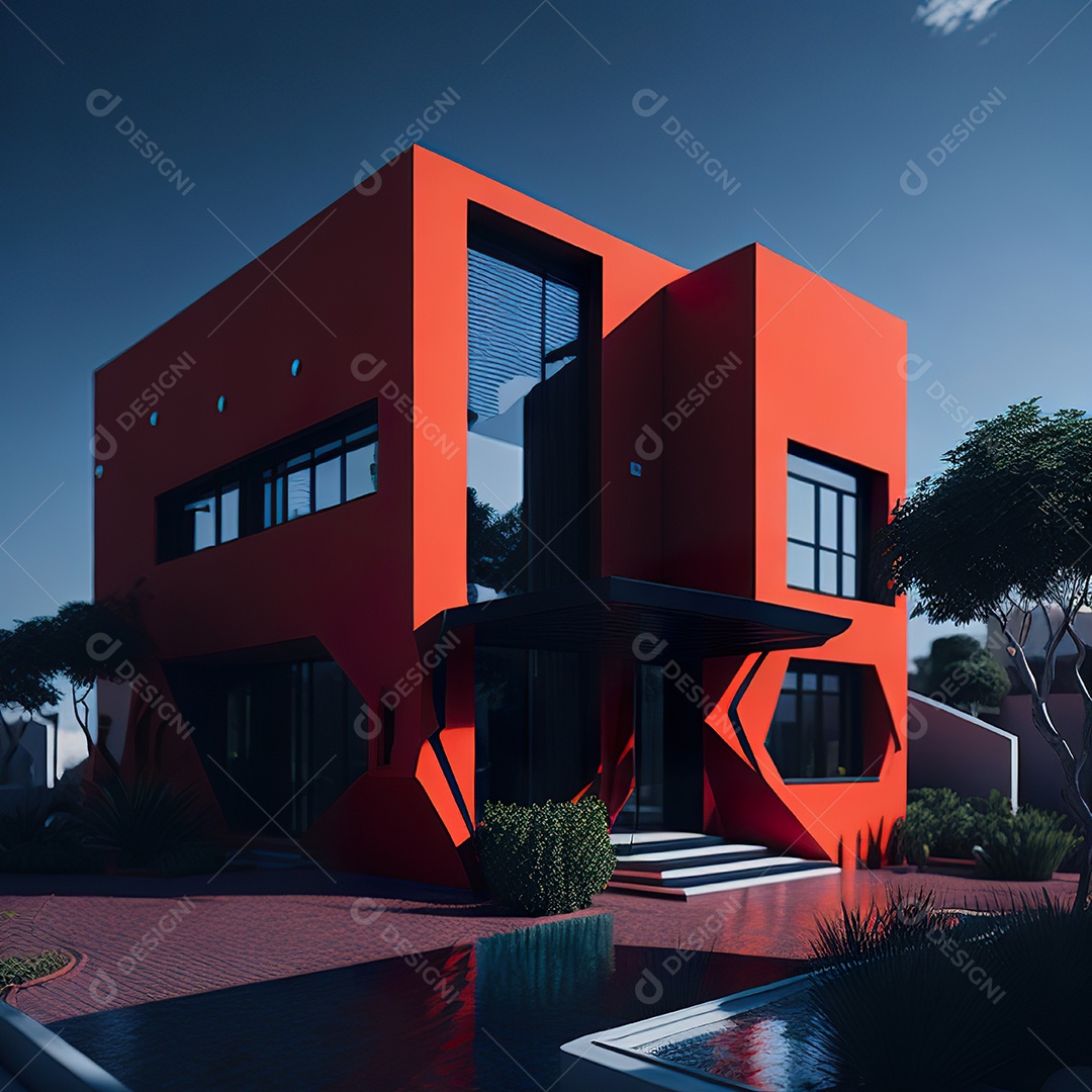 Casa vermelha com design moderno e minimalista