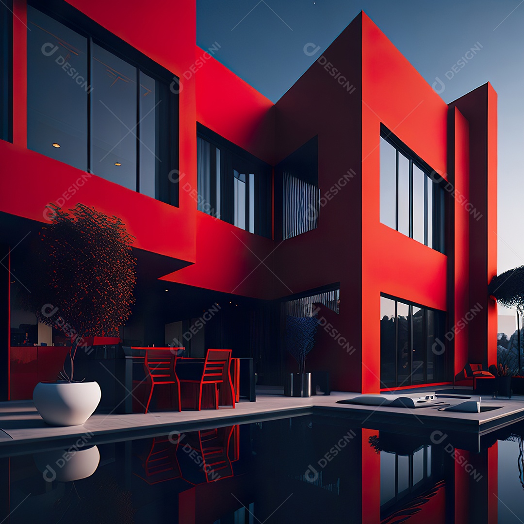 Casa vermelha com design moderno e minimalista