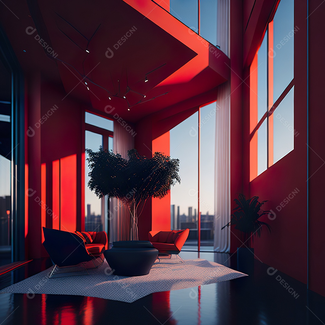 Casa vermelha com design moderno e minimalista