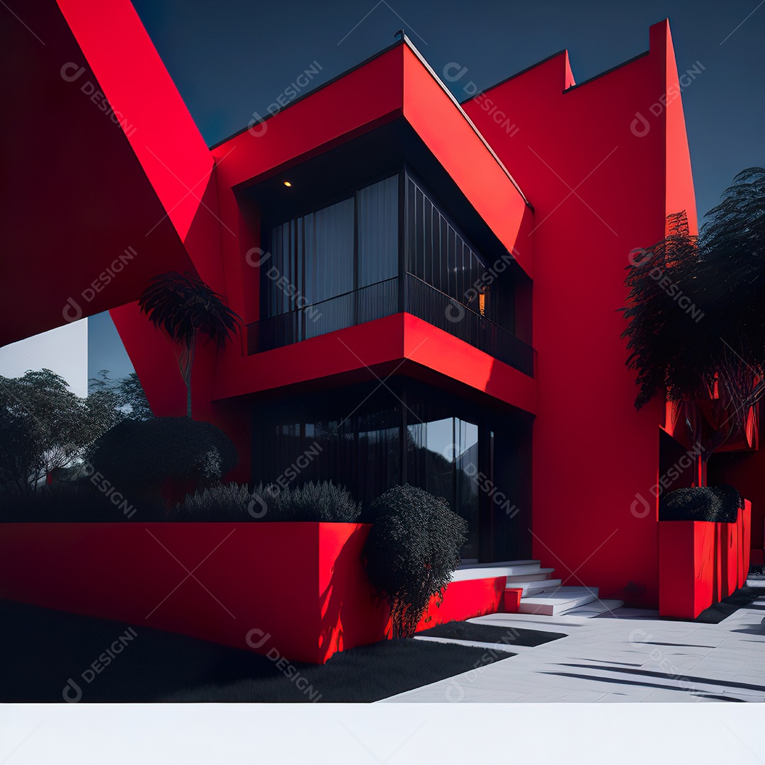 Casa vermelha com design moderno e minimalista