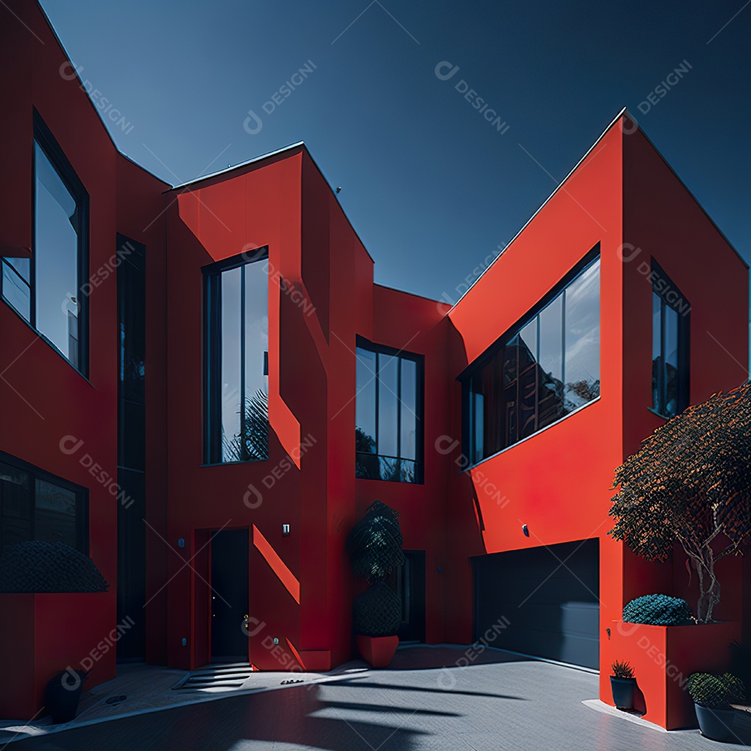 Casa vermelha com design moderno e minimalista
