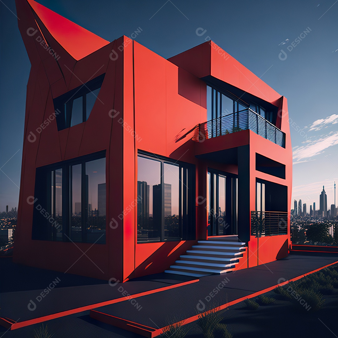 Casa vermelha com design moderno e minimalista